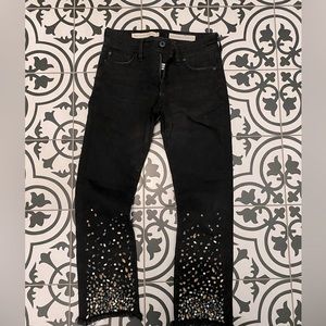 Pilcro Slim Straight Cropped Frayed Hem with Jewels